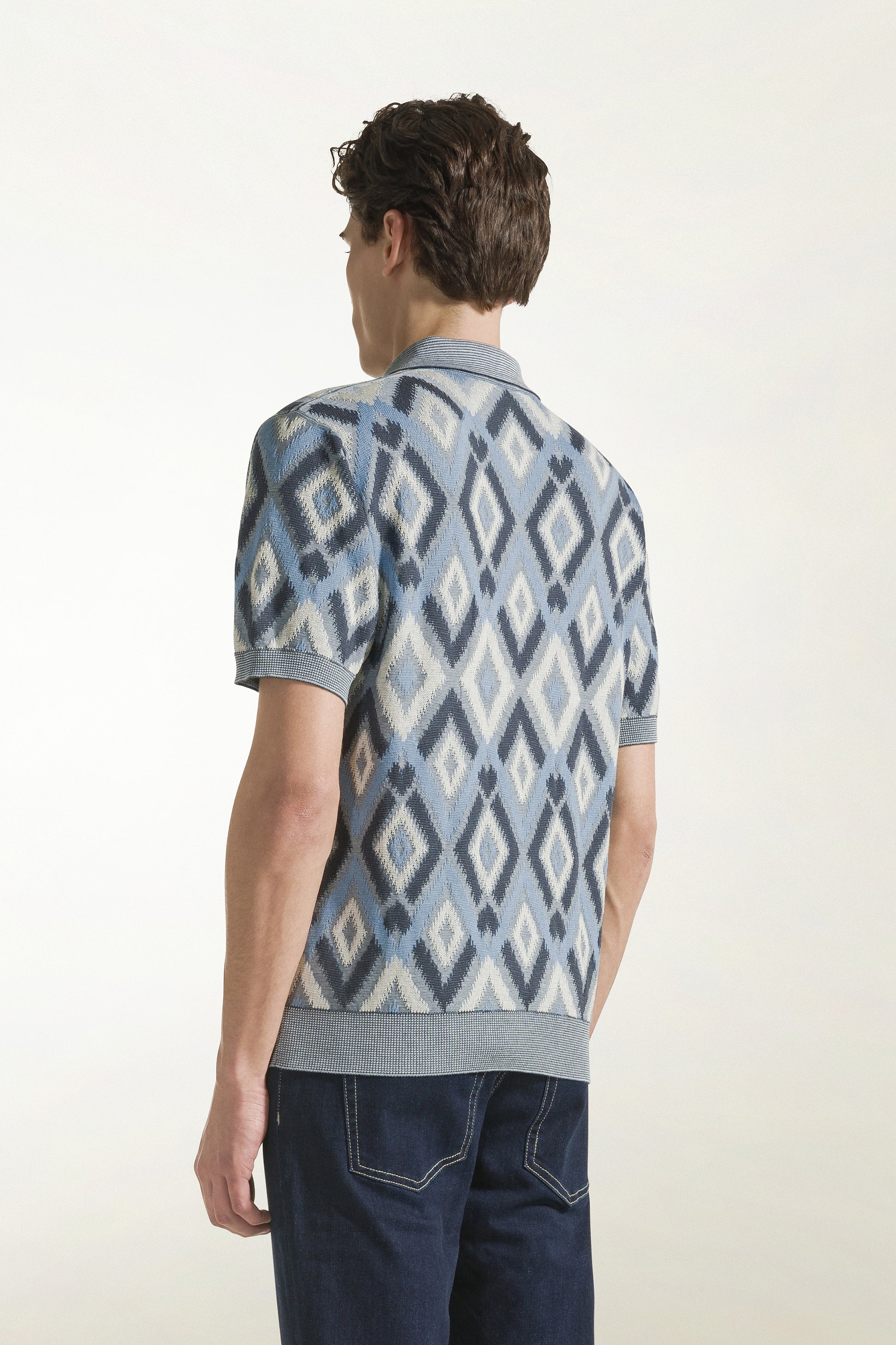 Polo in seta e cotone colore blu | PIACENZA 1733