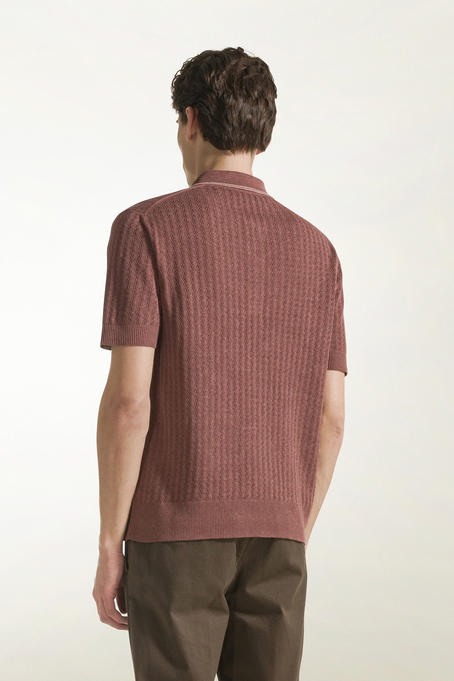 Silk and linen polo shirt in antique pink and powder pink