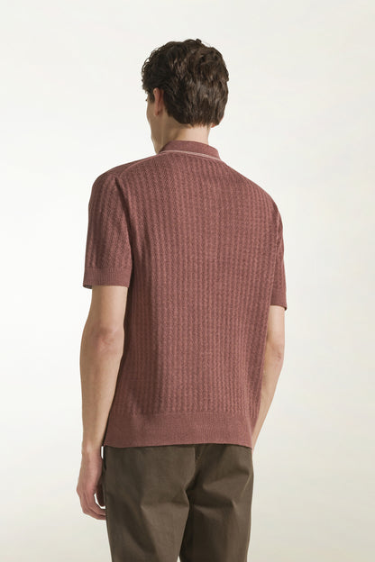 Silk and linen polo shirt in antique pink and powder pink | PIACENZA 1733