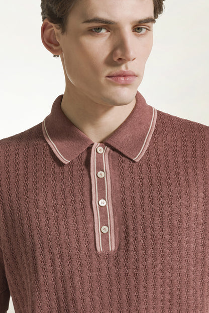 Silk and linen polo shirt in antique pink and powder pink | PIACENZA 1733