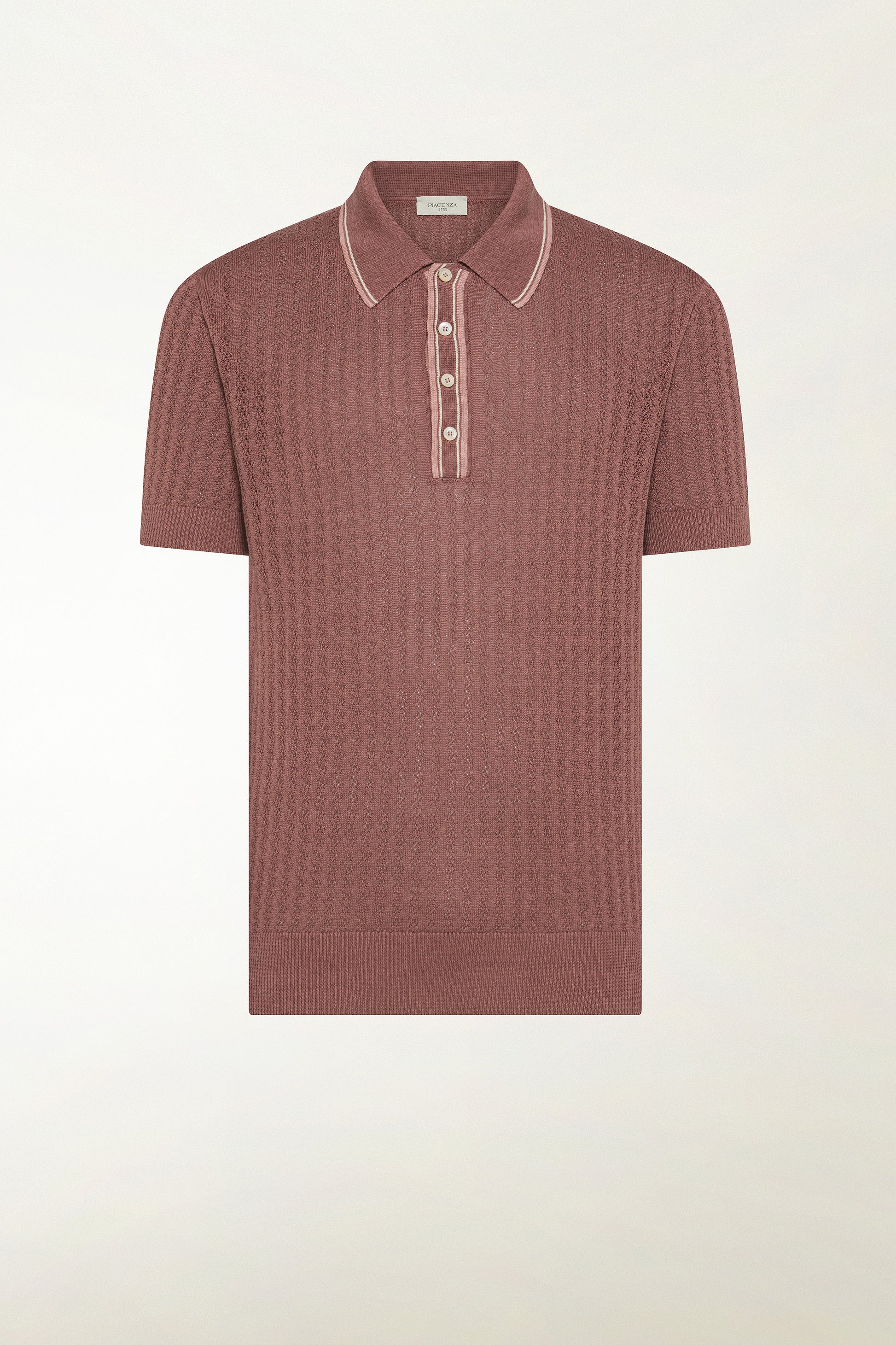 Silk and linen polo shirt in antique pink and powder pink | PIACENZA 1733