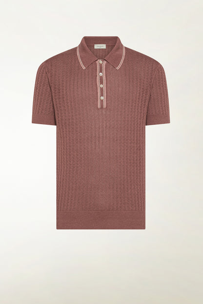 Silk and linen polo shirt in antique pink and powder pink | PIACENZA 1733