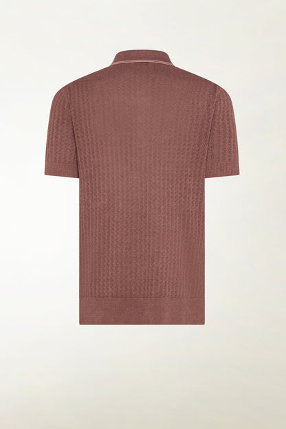 Silk and linen polo shirt in antique pink and powder pink | PIACENZA 1733