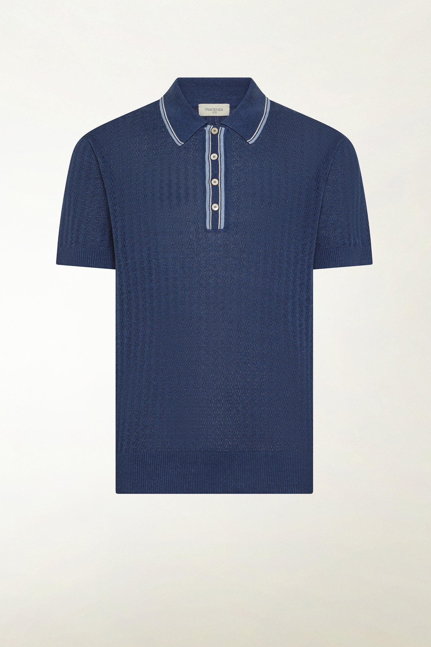 Blue and light blue silk and linen polo shirt