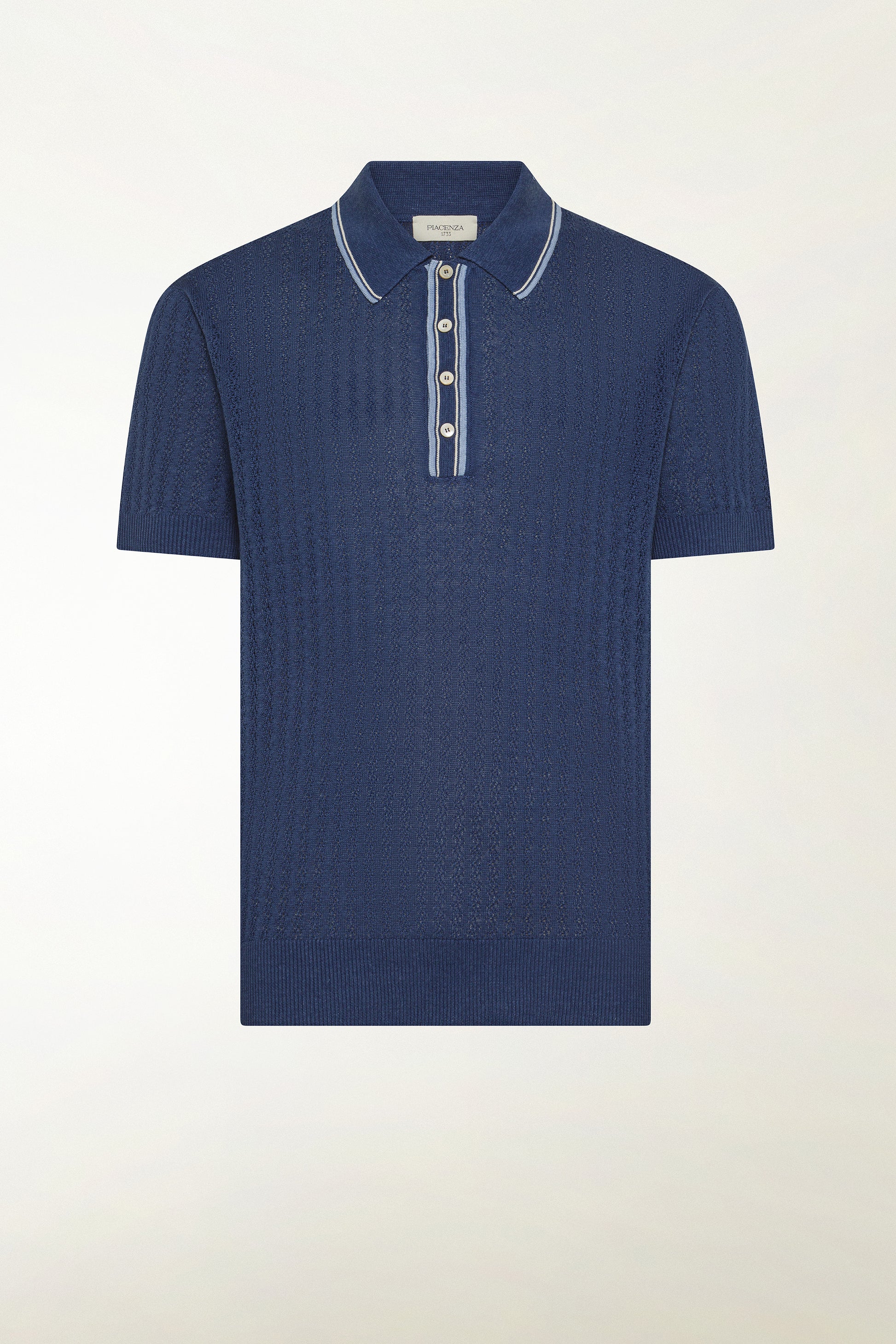 Blue and light blue silk and linen polo shirt | PIACENZA 1733