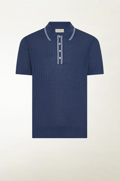 Blue and light blue silk and linen polo shirt | PIACENZA 1733