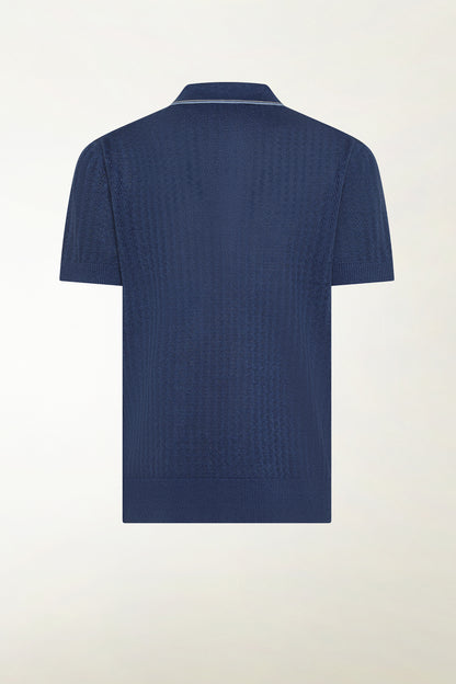Blue and light blue silk and linen polo shirt | PIACENZA 1733