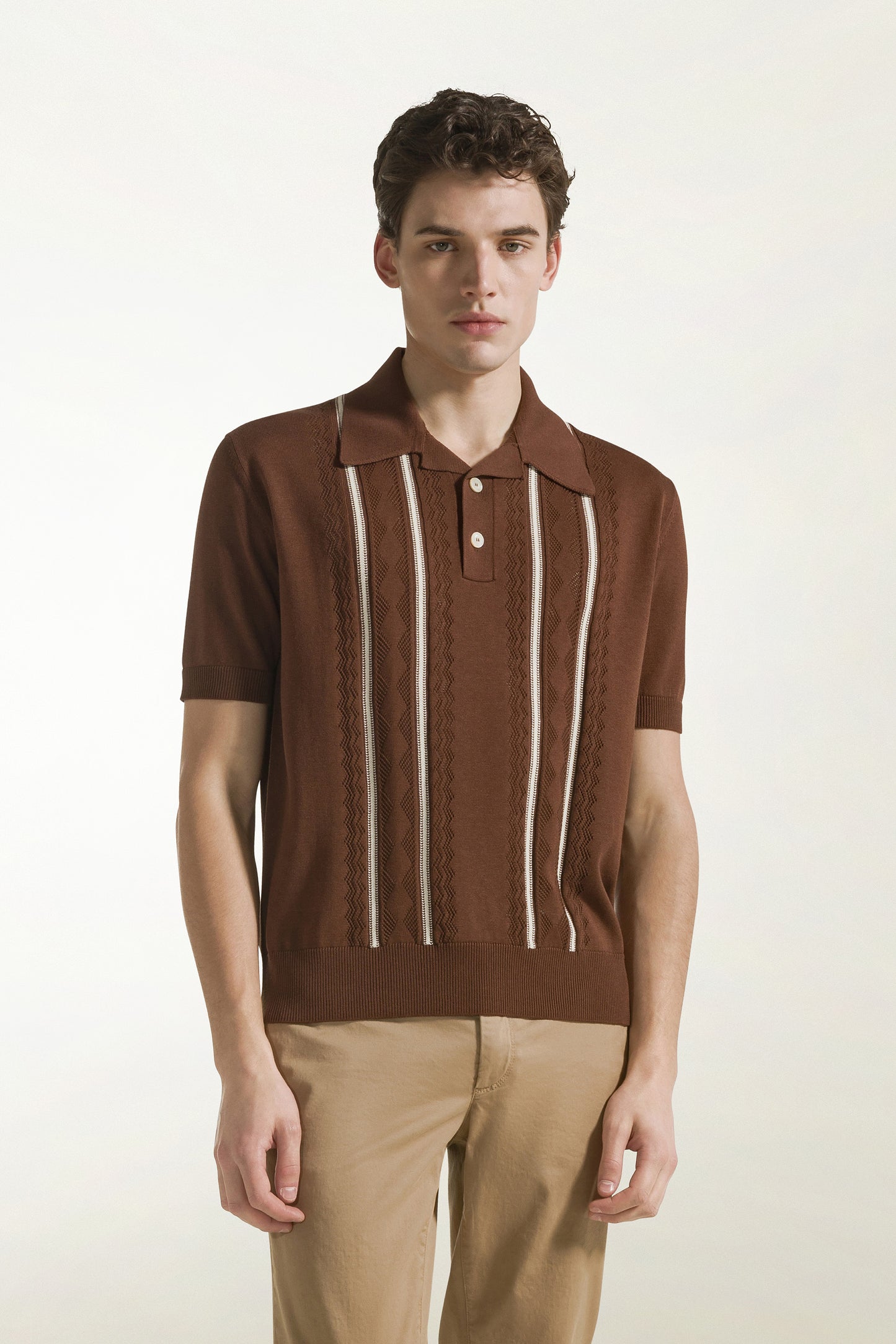 Brown silk and cotton polo shirt