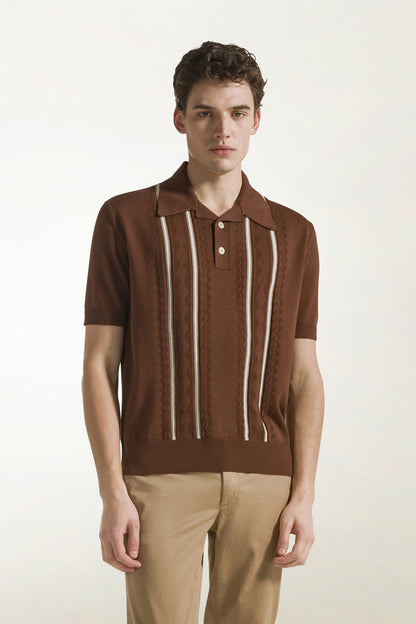 Brown silk and cotton polo shirt | PIACENZA 1733