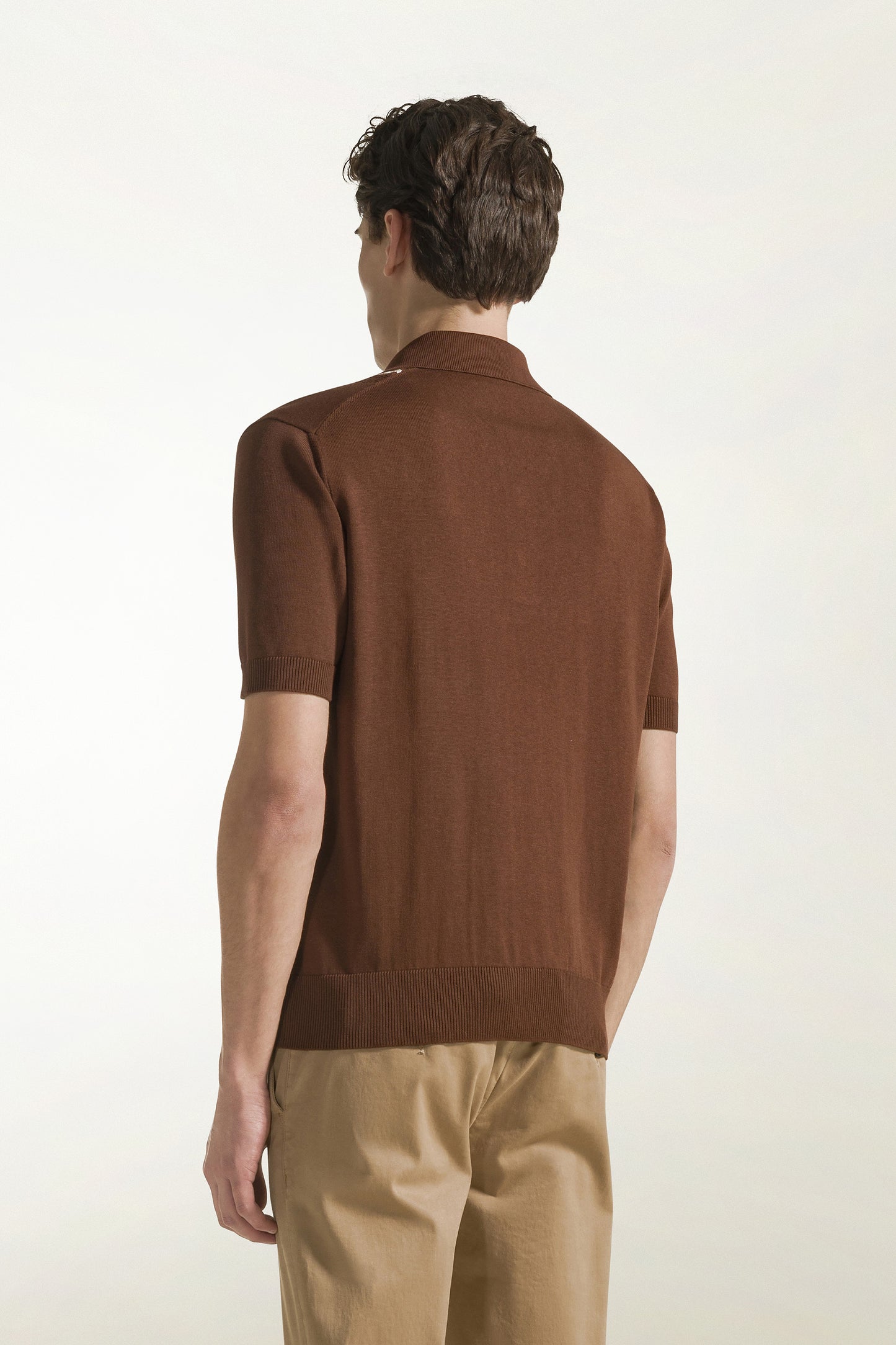Brown silk and cotton polo shirt