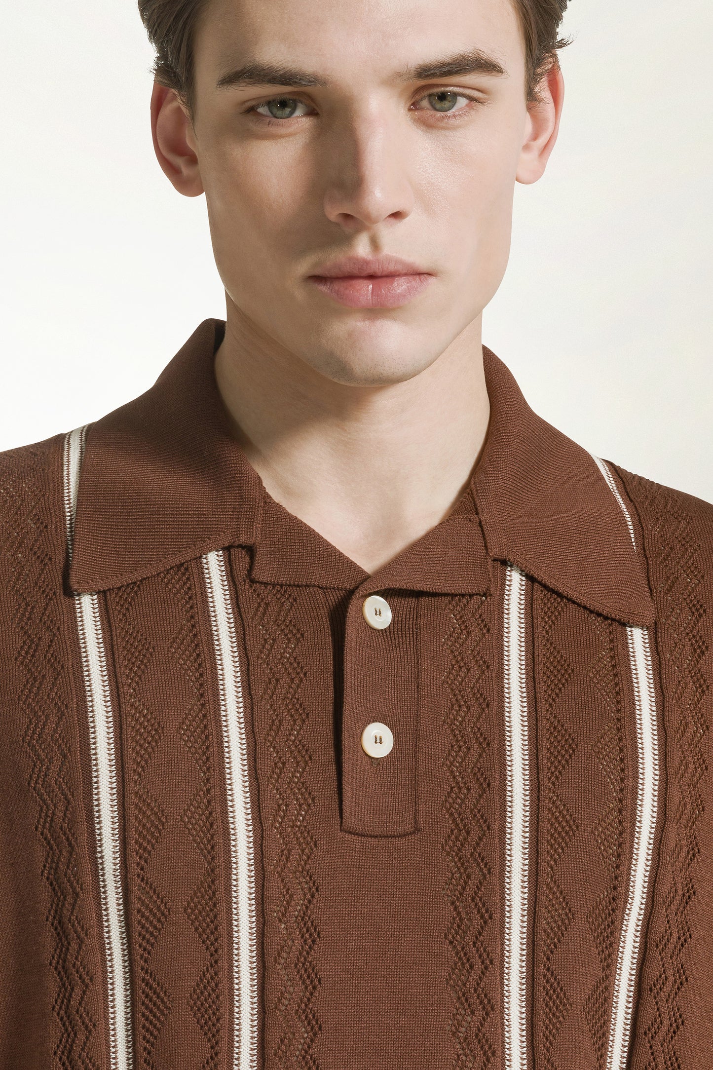 Brown silk and cotton polo shirt