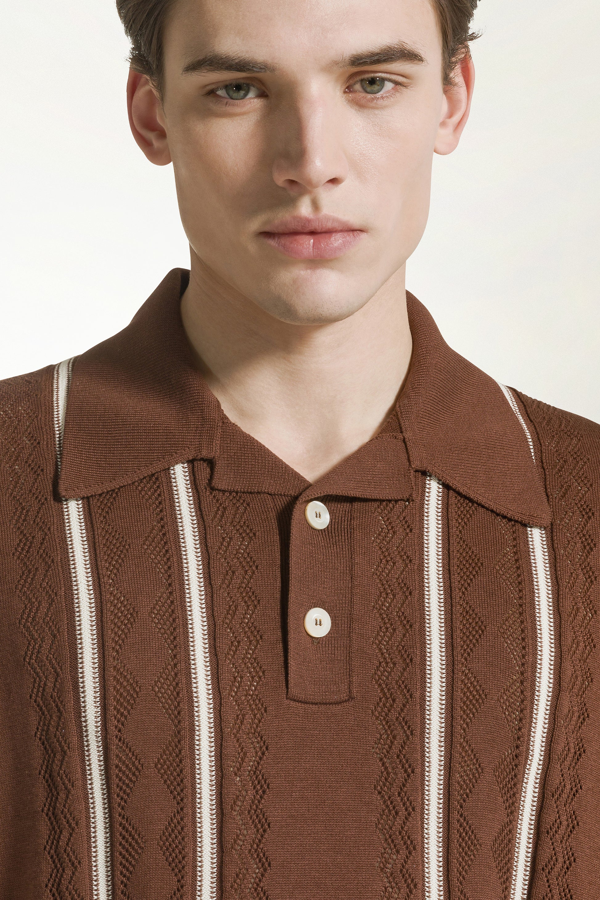 Brown silk and cotton polo shirt | PIACENZA 1733