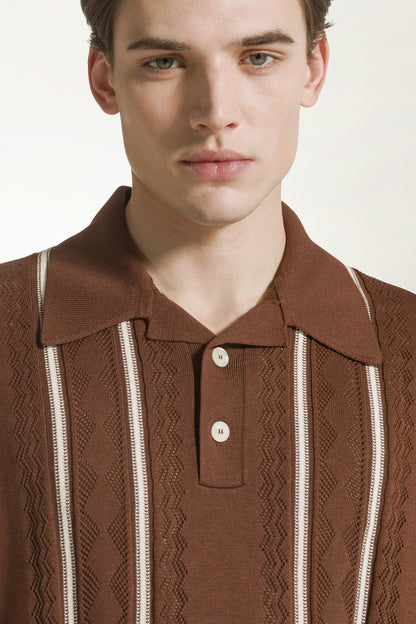 Brown silk and cotton polo shirt | PIACENZA 1733
