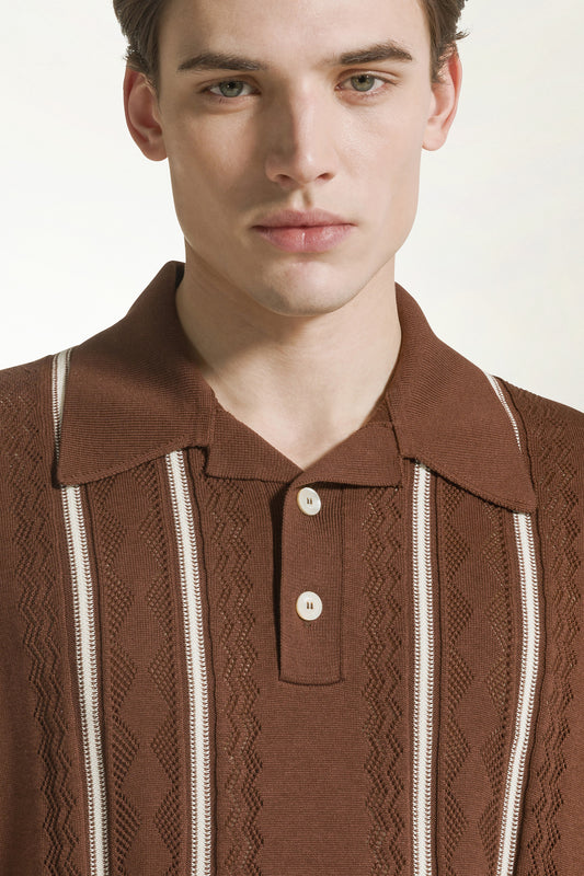 Brown silk and cotton polo shirt - Men's Polo Shirts | PIACENZA 1733