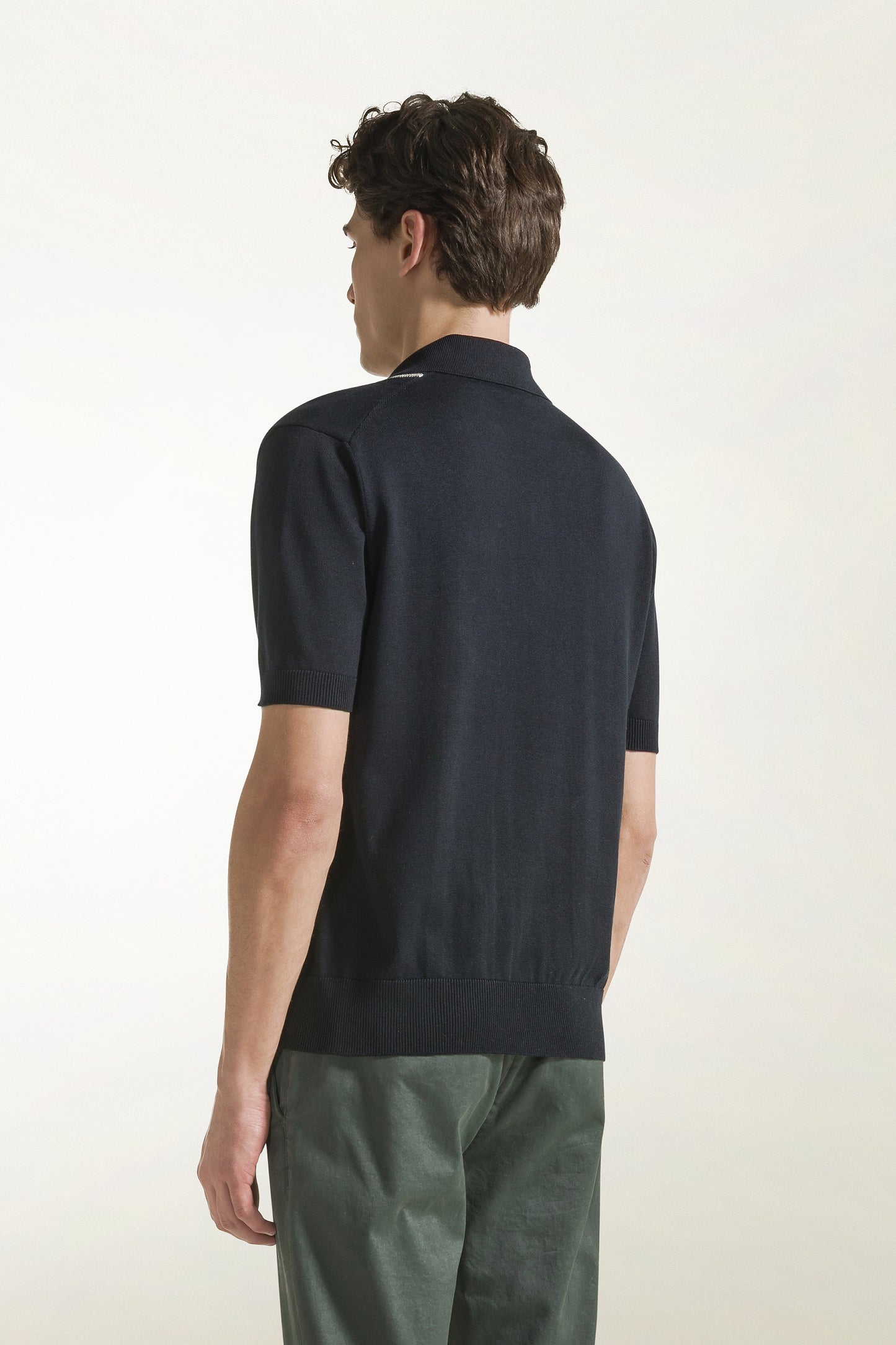 Dark blue silk and cotton polo shirt