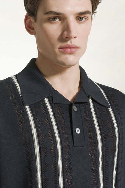 Dark blue silk and cotton polo shirt | PIACENZA 1733