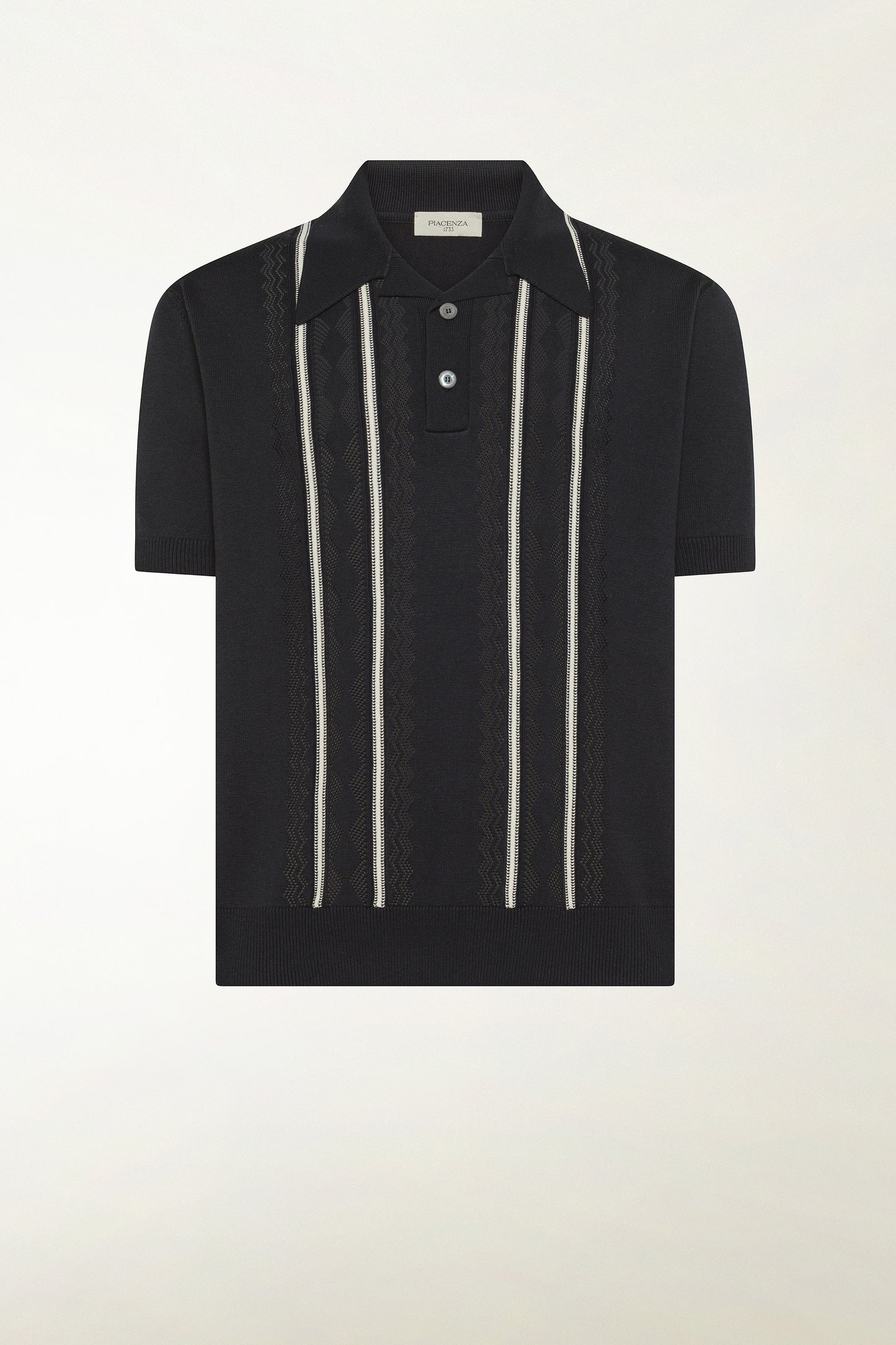 Dark blue silk and cotton polo shirt