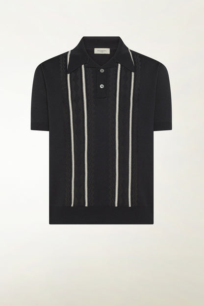 Dark blue silk and cotton polo shirt | PIACENZA 1733