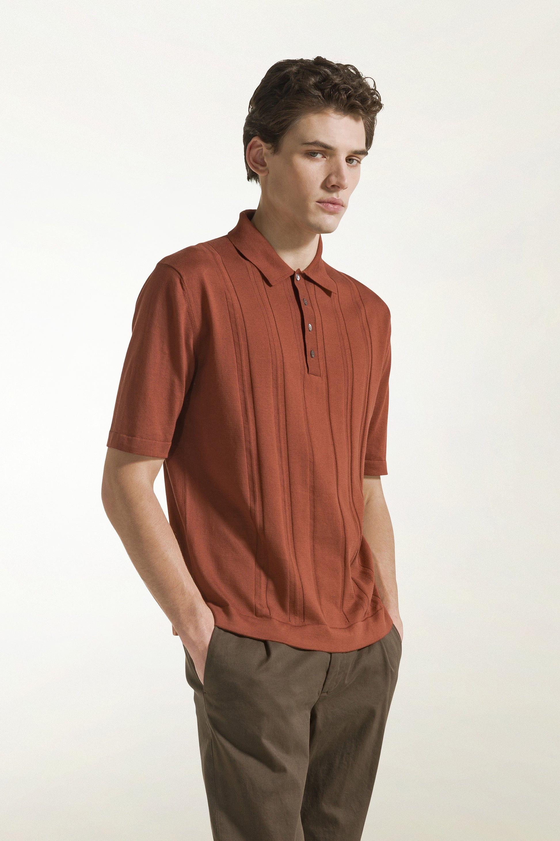 Brick-colored cotton polo shirt | PIACENZA 1733