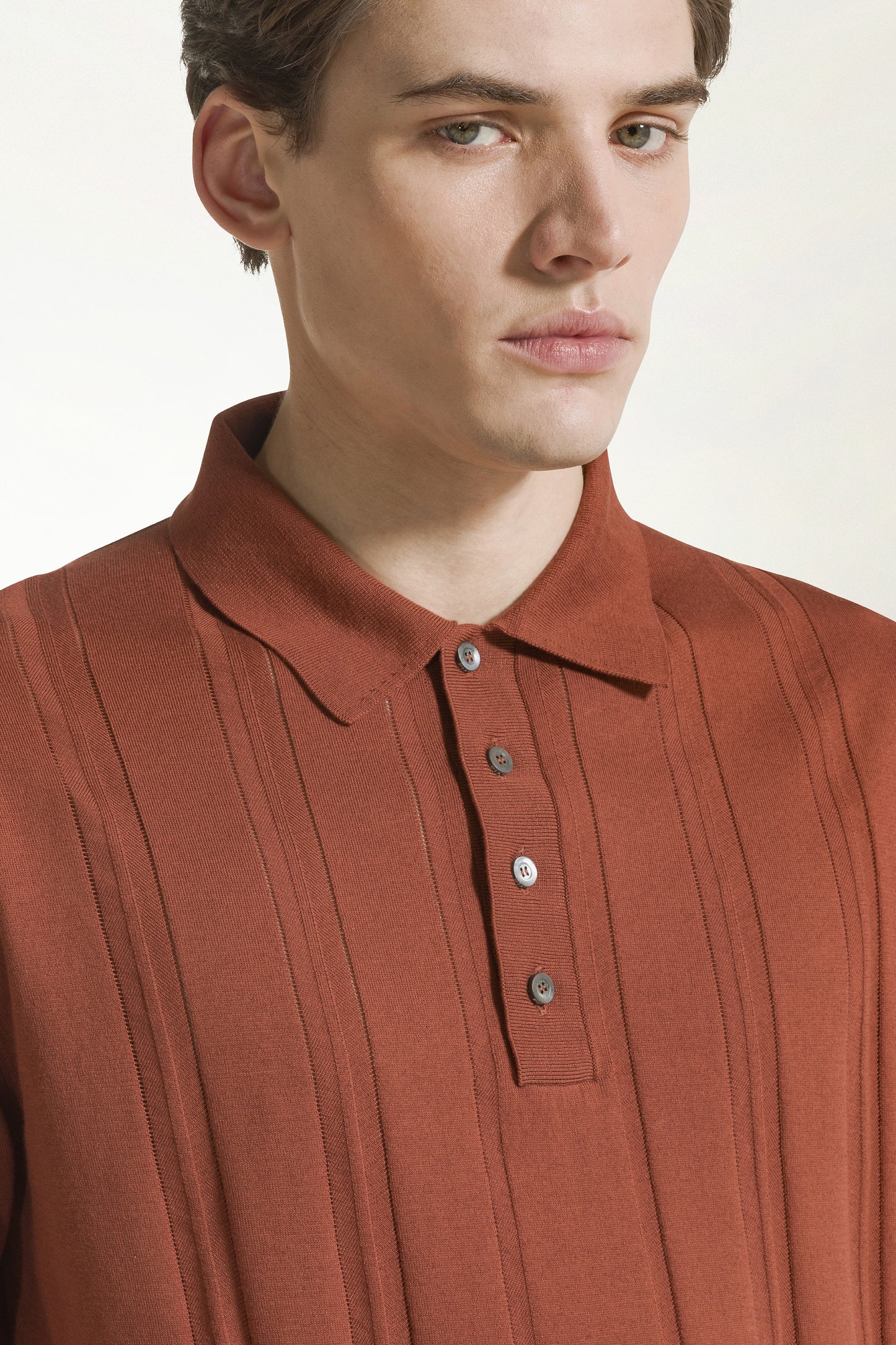 Brick-colored cotton polo shirt