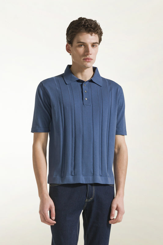 Indigo blue cotton polo shirt - New products | PIACENZA 1733