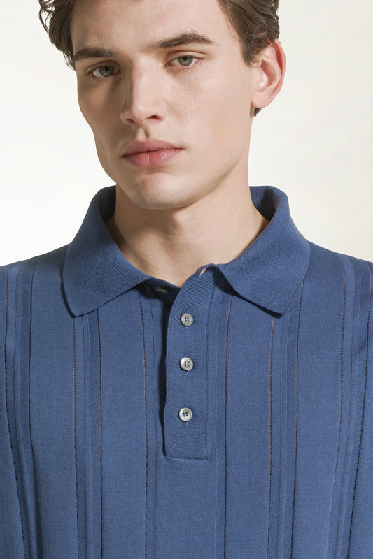 Indigo blue cotton polo shirt - New products | PIACENZA 1733