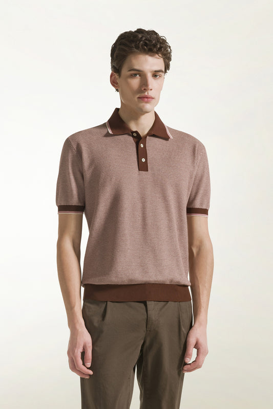 Brown and pink cotton polo shirt - Men's Polo Shirts | PIACENZA 1733