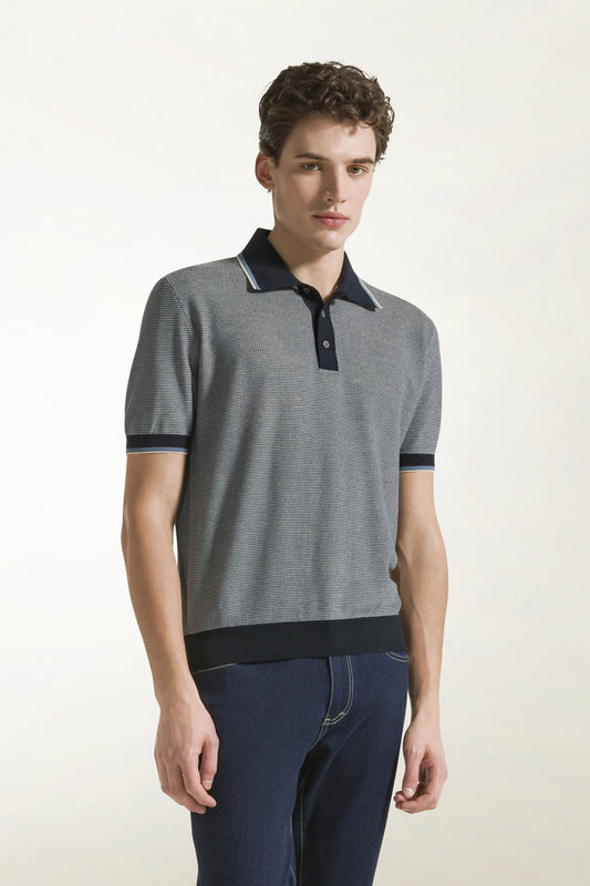 Blue and white cotton polo shirt - New products | PIACENZA 1733