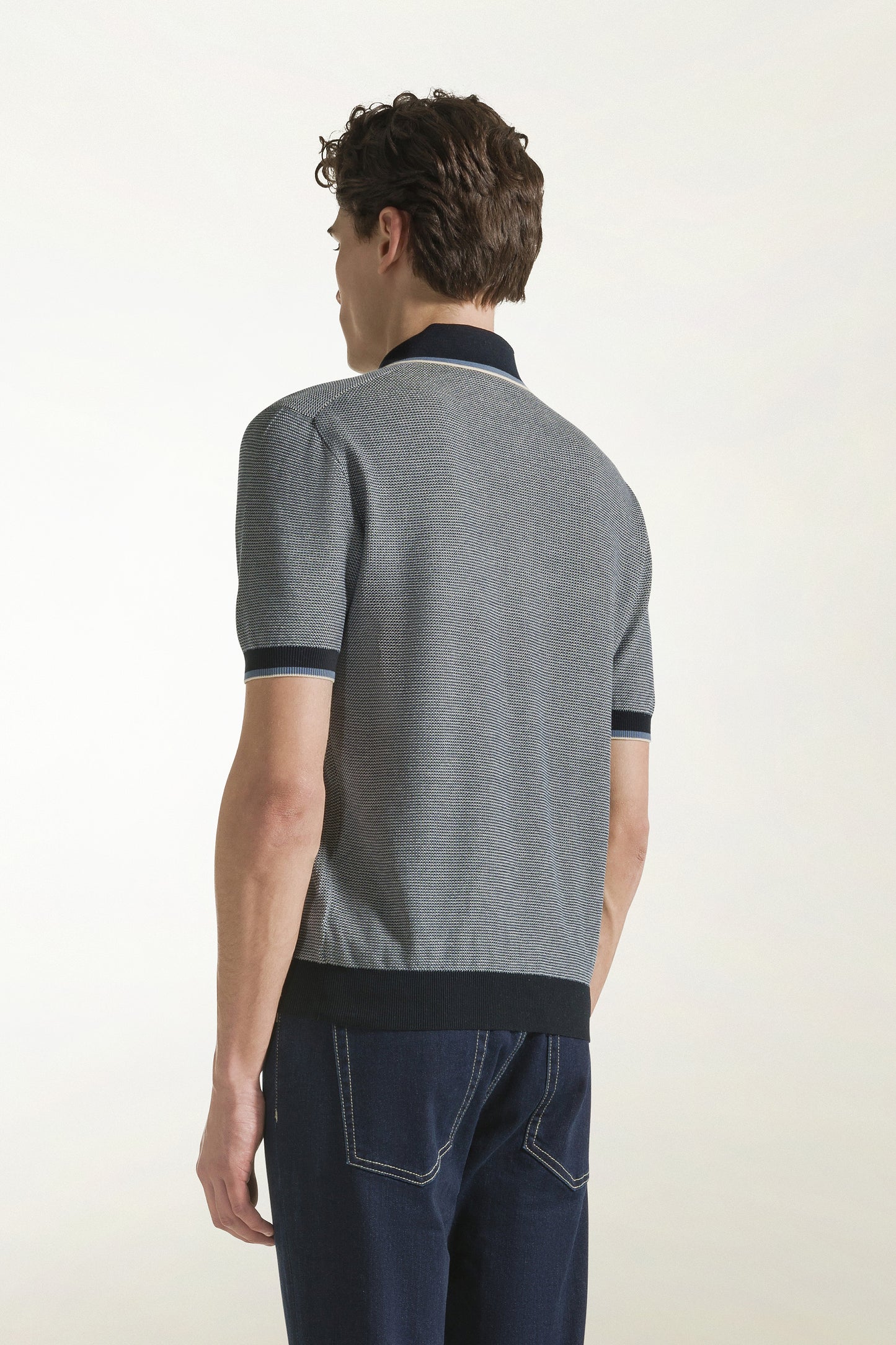 Blue and white cotton polo shirt