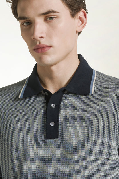 Blue and white cotton polo shirt | PIACENZA 1733