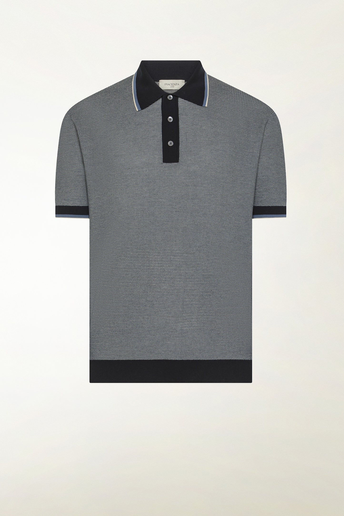 Blue and white cotton polo shirt
