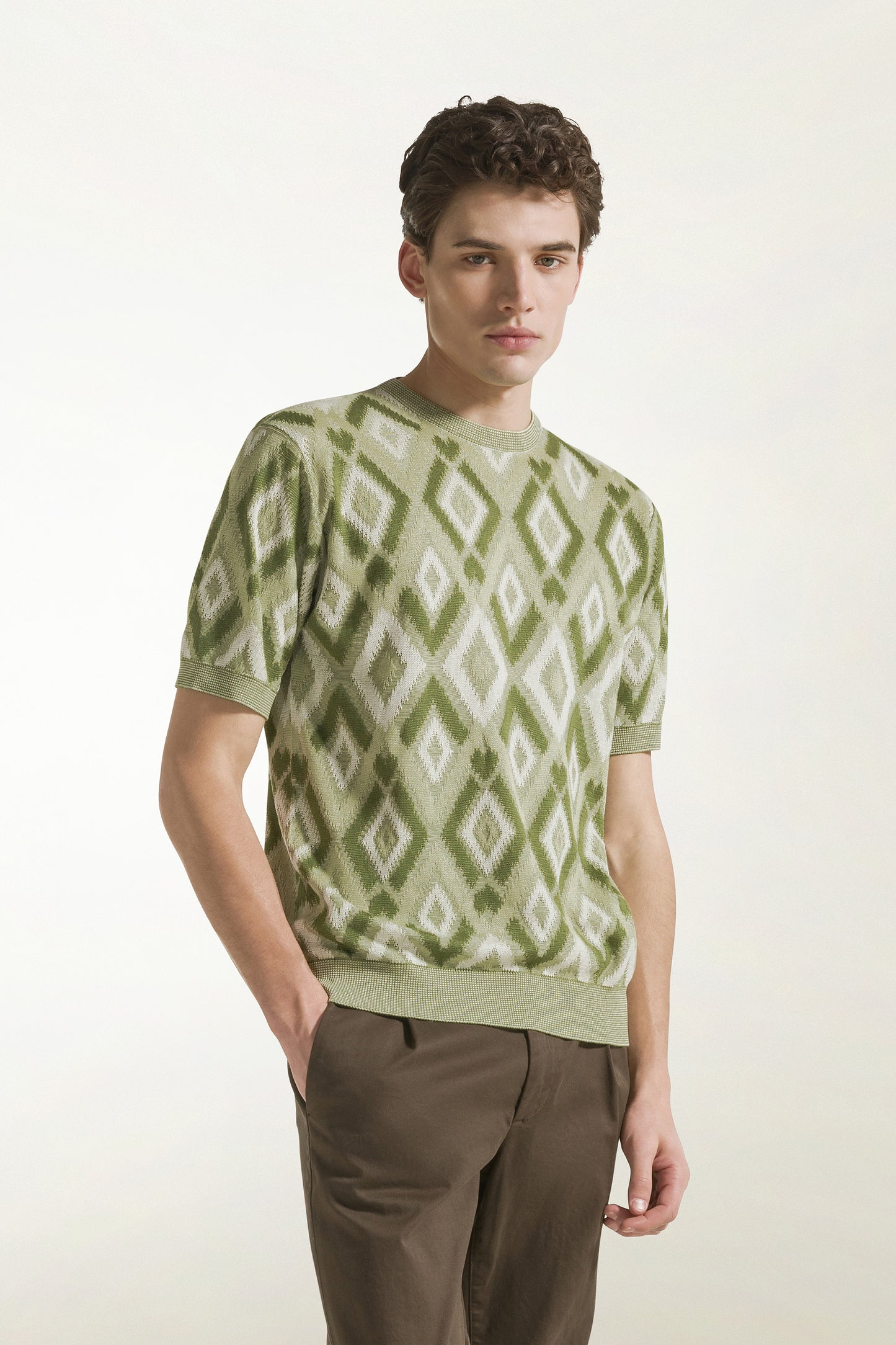 Green silk and cotton crewneck
