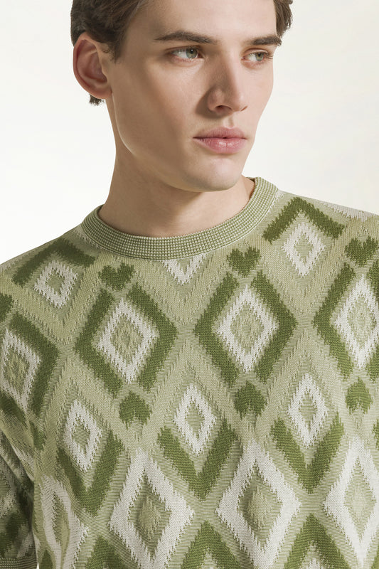 Green silk and cotton crewneck - Summer Crewnecks | PIACENZA 1733