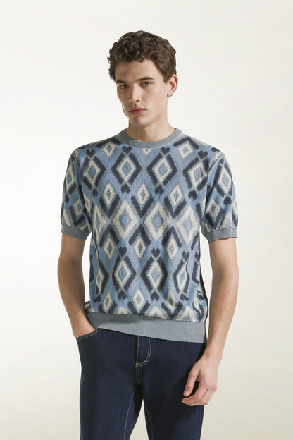 Blue silk and cotton crewneck | PIACENZA 1733