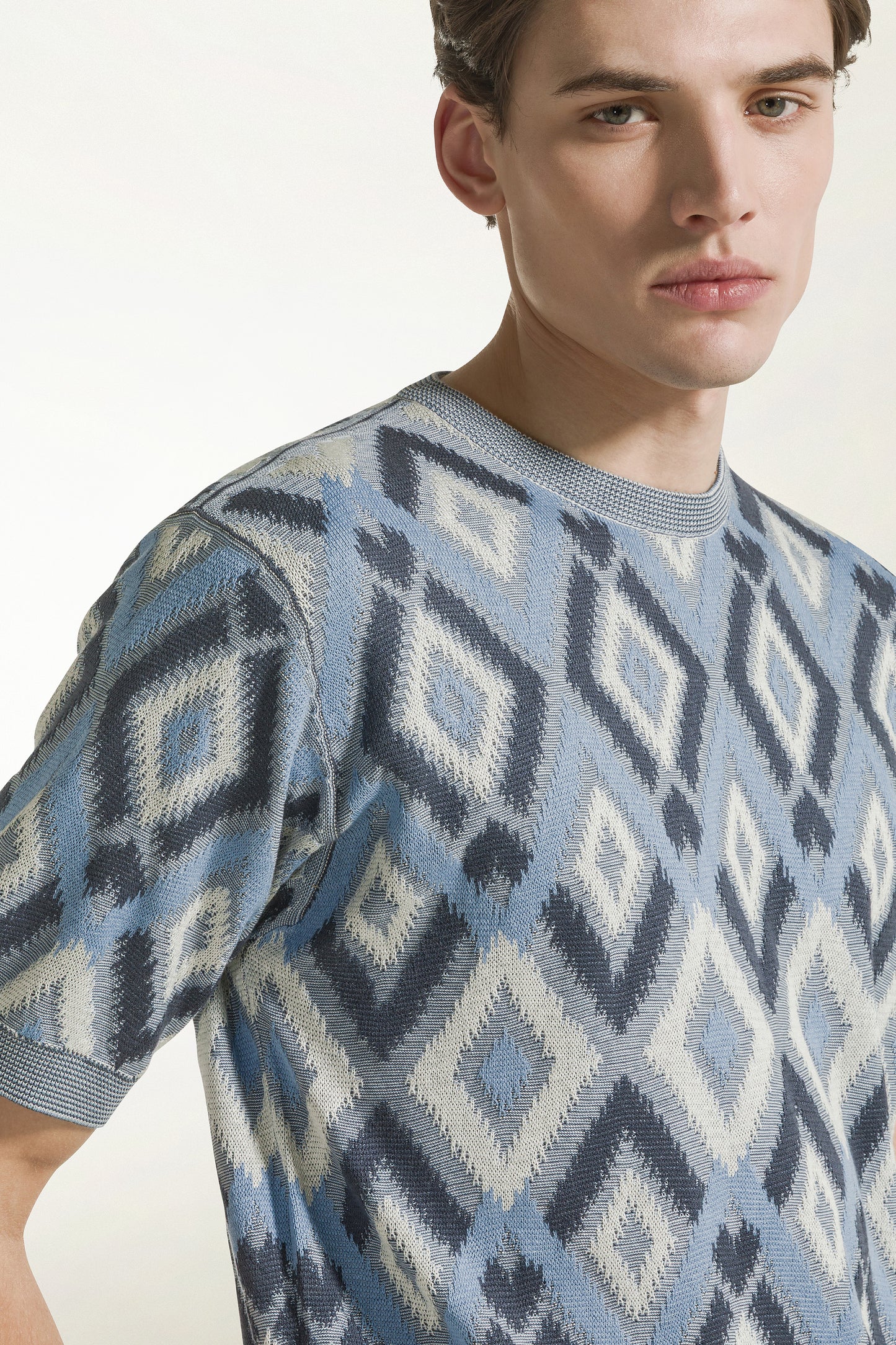 Blue silk and cotton crewneck