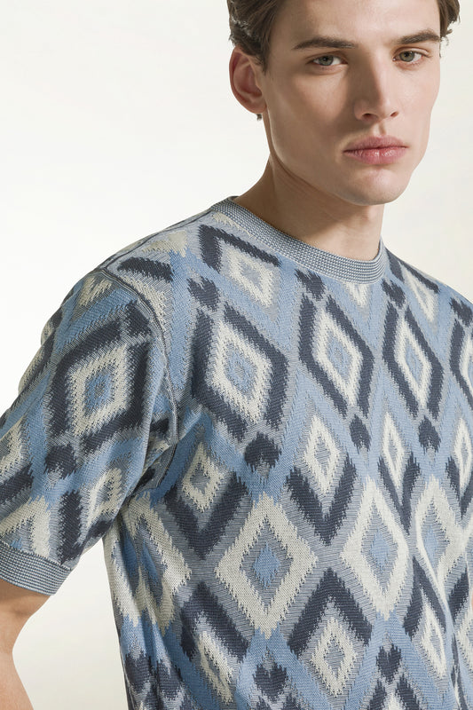 Blue silk and cotton crewneck - Summer Crewnecks | PIACENZA 1733