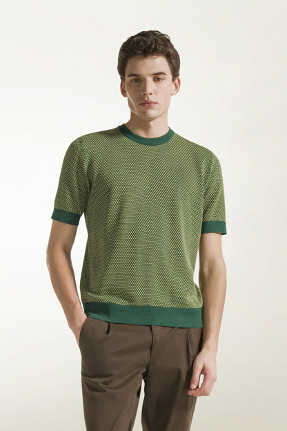 Forest and pea green silk and linen crewneck | PIACENZA 1733