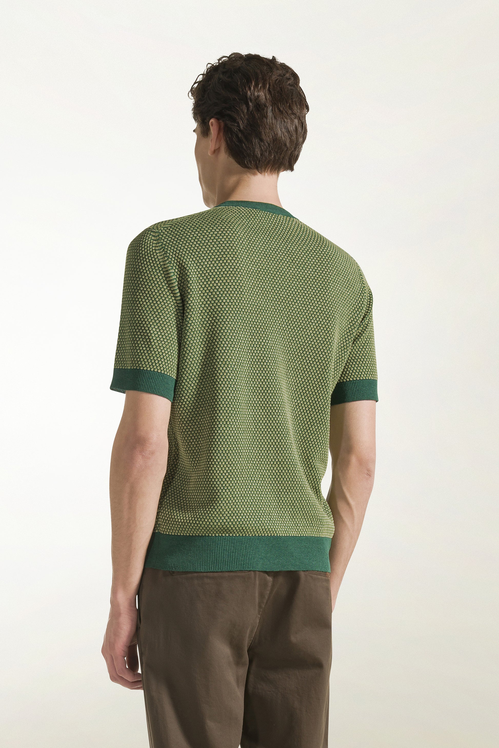 Forest and pea green silk and linen crewneck | PIACENZA 1733