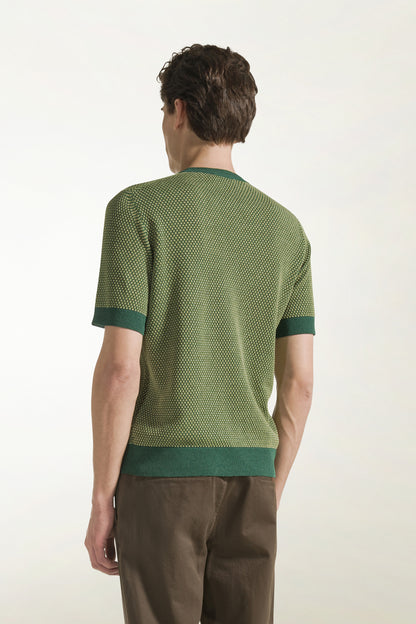 Forest and pea green silk and linen crewneck | PIACENZA 1733