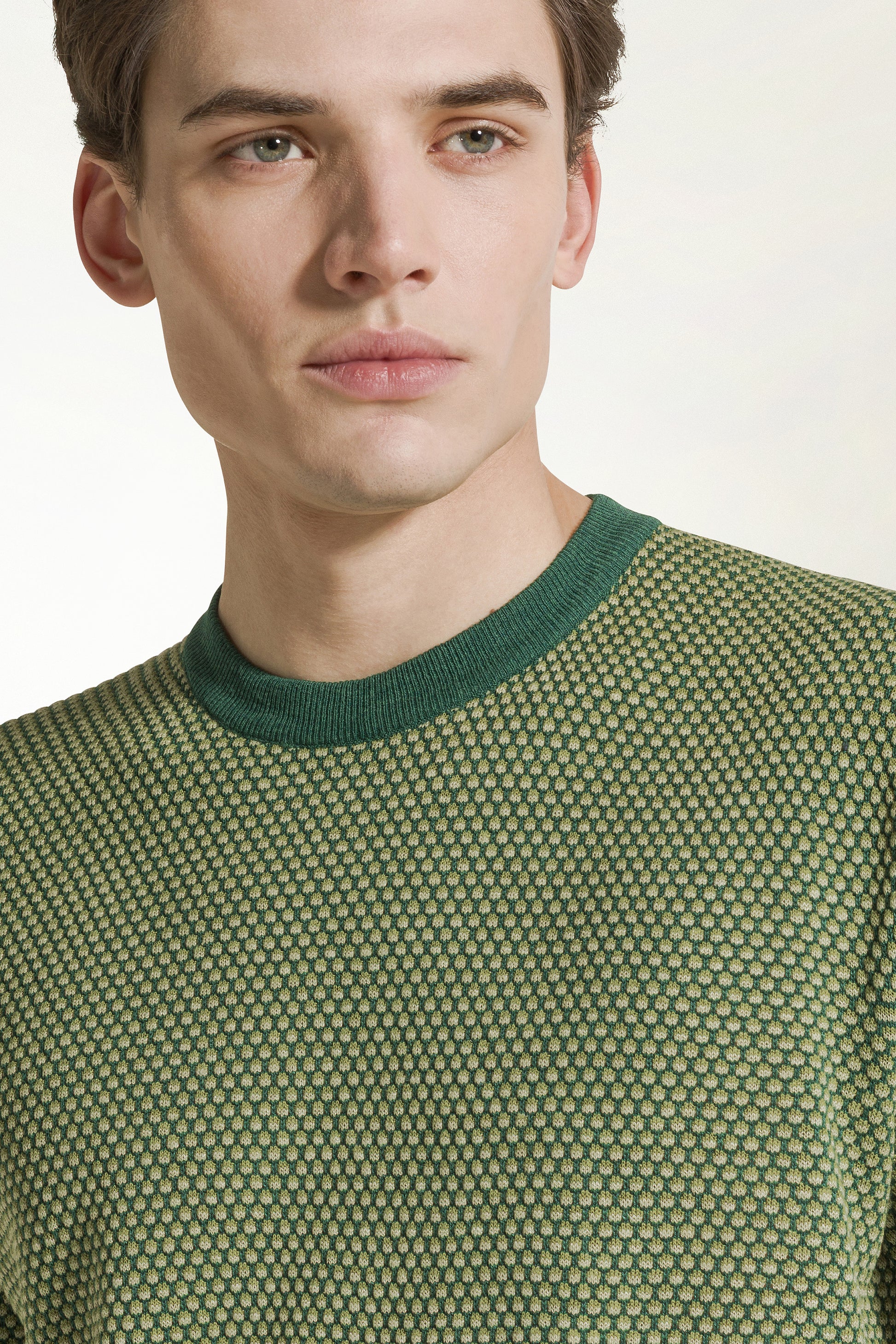 Forest and pea green silk and linen crewneck | PIACENZA 1733