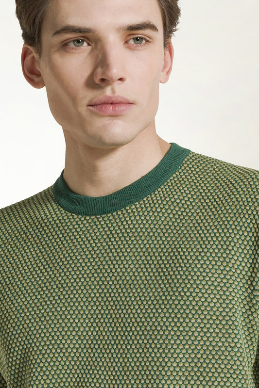 Forest and pea green silk and linen crewneck - Summer Crewnecks | PIACENZA 1733