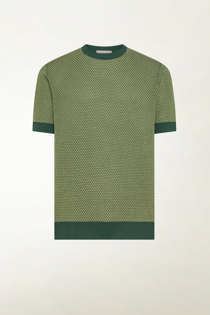 Forest and pea green silk and linen crewneck | PIACENZA 1733