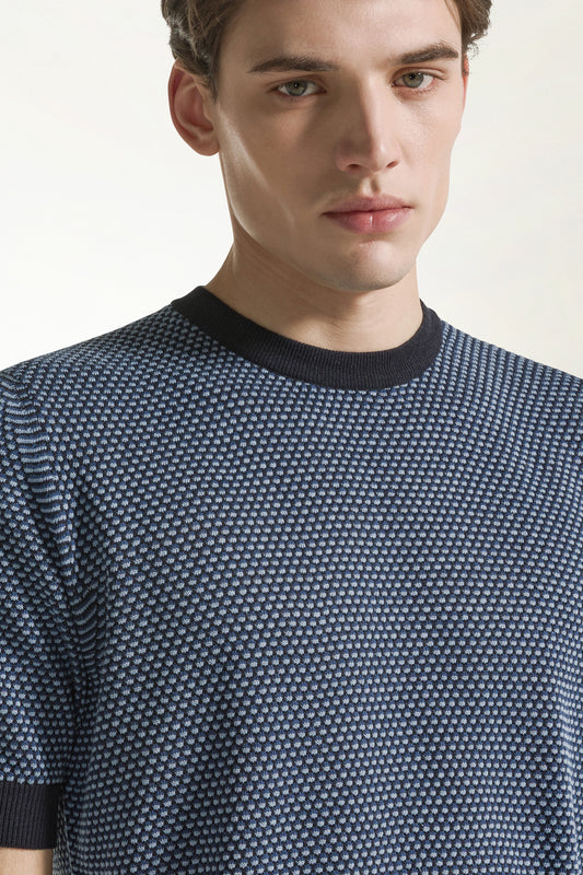 Dark blue and light blue silk and linen crewneck - Summer Crewnecks | PIACENZA 1733