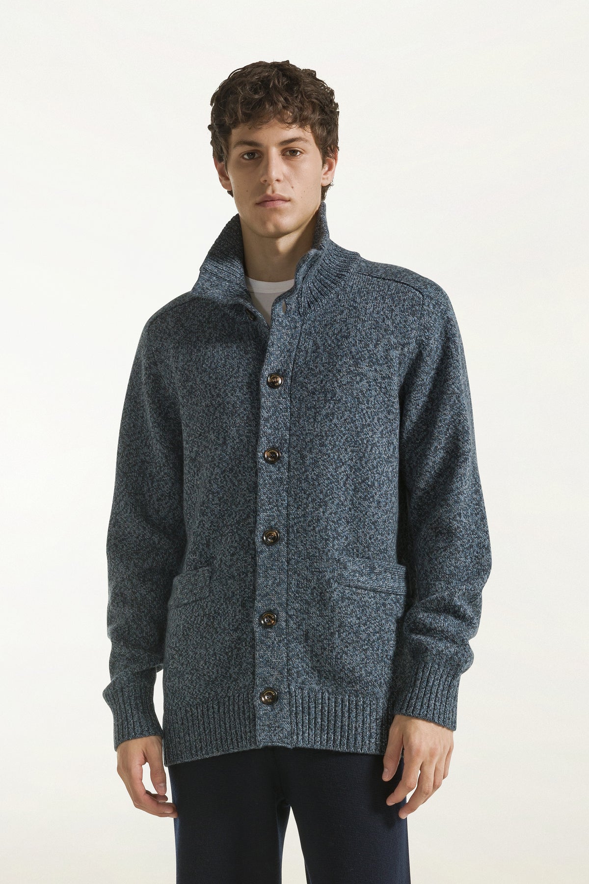 Cardigan in lana color jeans | PIACENZA 1733