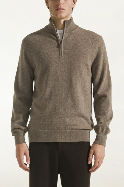 Hazelnut-colored cashmere zip-up turtleneck | PIACENZA 1733