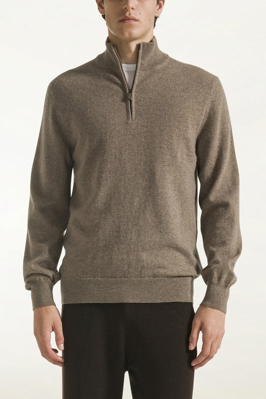 Hazelnut-colored cashmere zip-up turtleneck - Knitwear | PIACENZA 1733