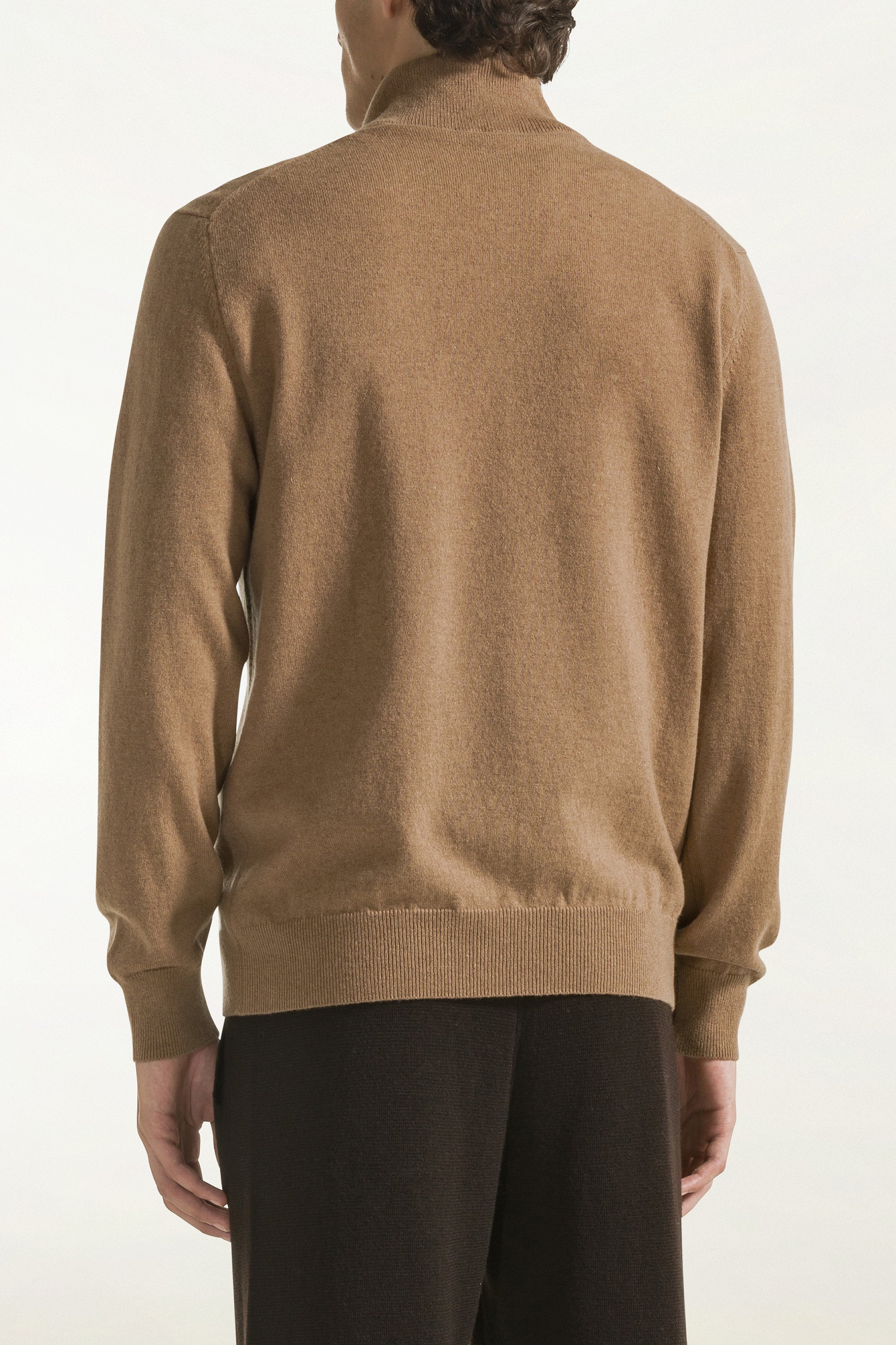Camel-colored cashmere zip-up turtleneck | PIACENZA 1733
