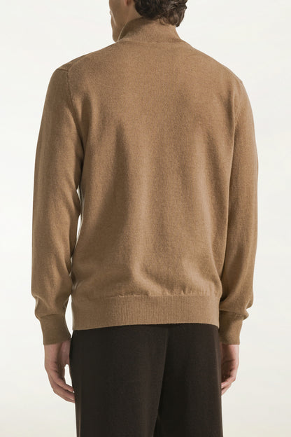 Camel-colored cashmere zip-up turtleneck | PIACENZA 1733