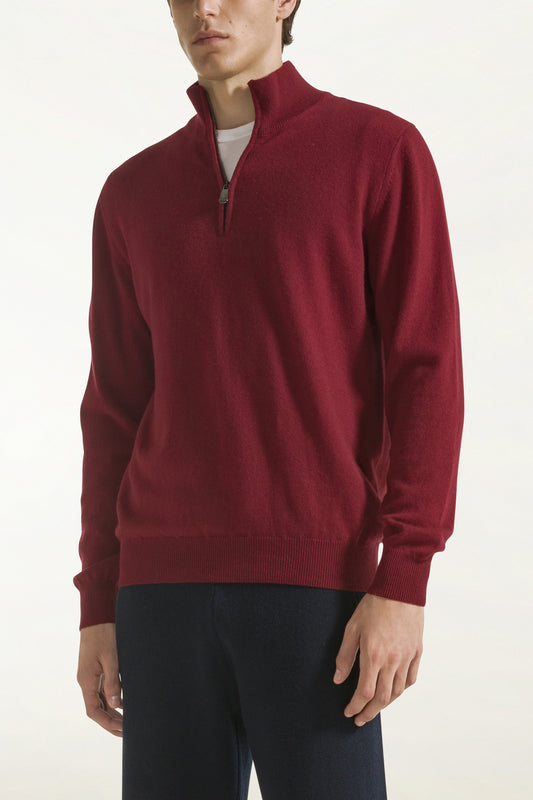 Burgundy cashmere zip-up turtleneck - Knitwear | PIACENZA 1733