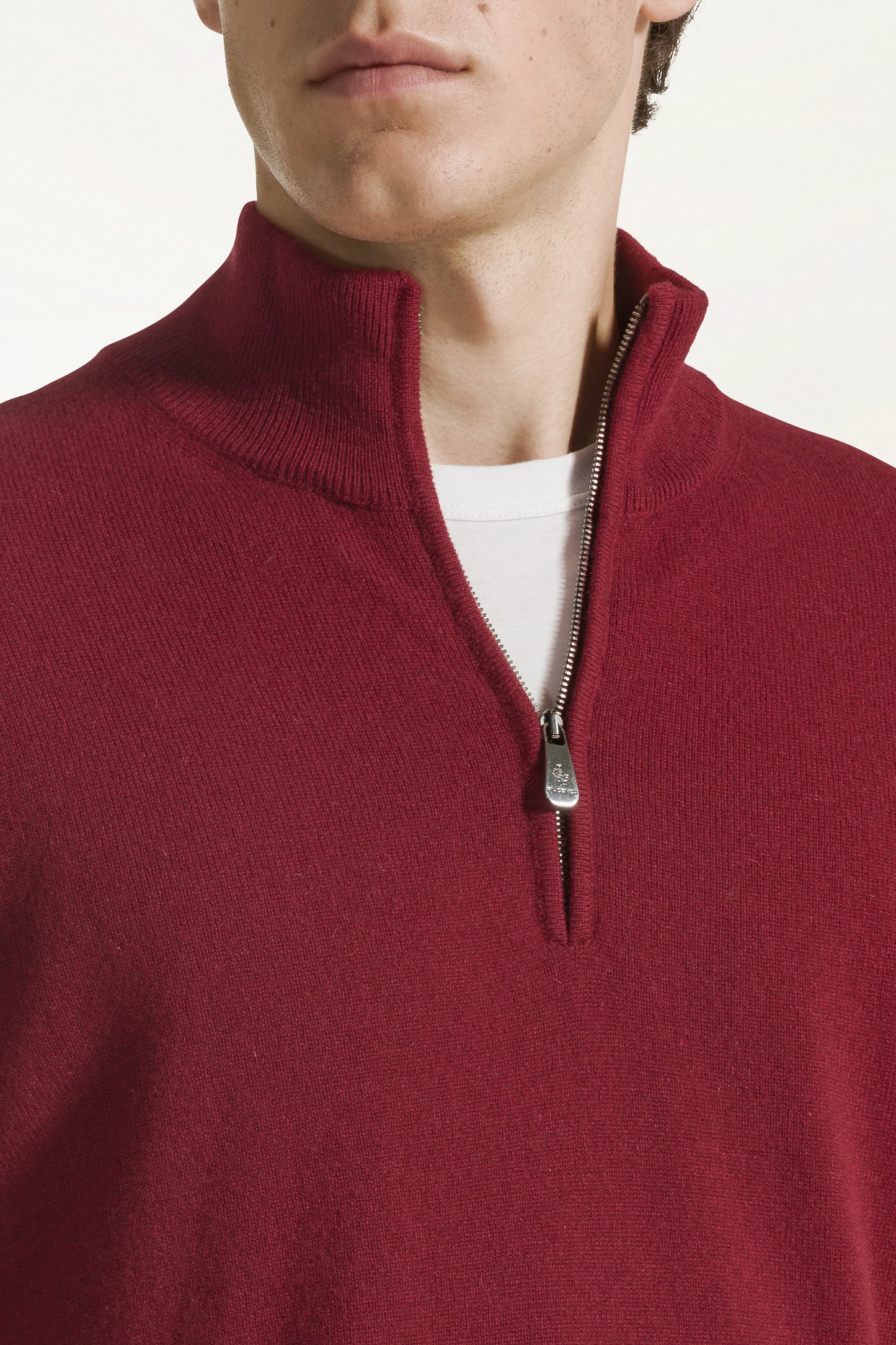 Burgundy cashmere zip-up turtleneck